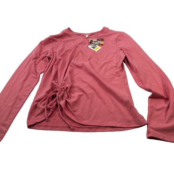 Selfie Tops - Selfie Women's Sz Medium Long Sleeve Tee Shirt Gather And Tied On Front Pink New